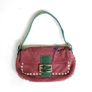 Fendi suede & beaded baguette bag
